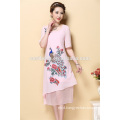 Custom Summer Ladies Clothes Short Sleeve Embroidered Dress for Women